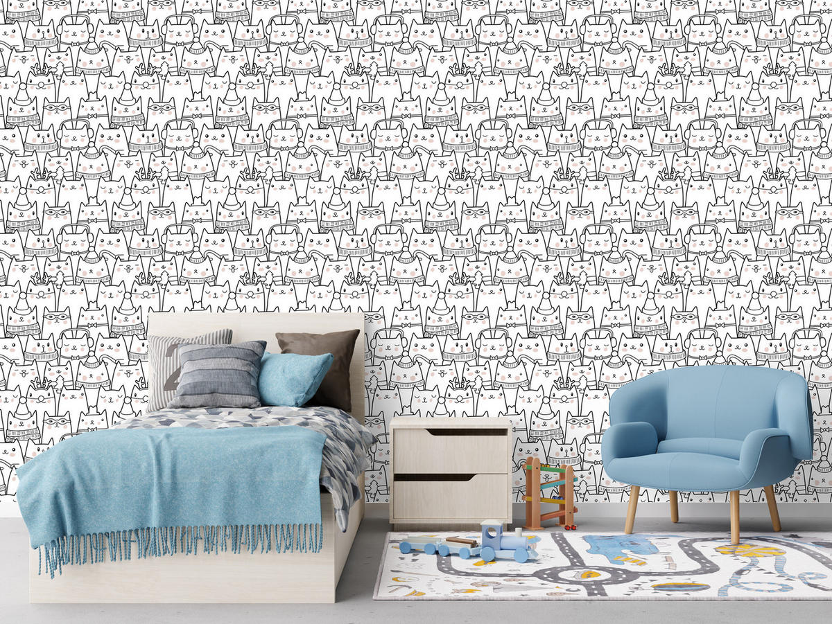 VLIESTAPETE Winterliche Kätzchen – Schwarz, Weiß – 50x1000 cm - Schwarz/Weiß, Papier (50/1000cm) - Muralo