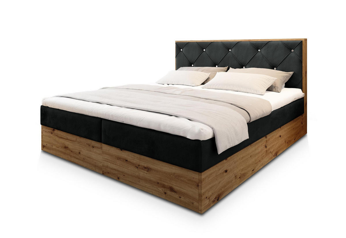 POSTEL BOXSPRING FOSCO 180x200 cm, s matrací a úložným prostorem, černá - černá, kompozitní dřevo/textil (180/200cm) - MASSENO