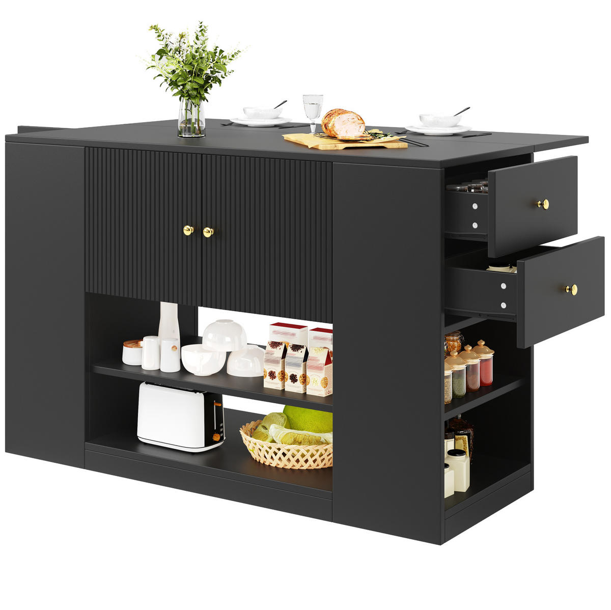 KÜCHENINSEL mit Klapptisch 140 x 40 x 90 cm Schwarz MDF - Schwarz, Holz (40/90/140cm) - Beauniv