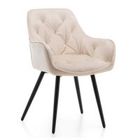 STUHL SIENA gepolstert mit Steppung - beige schwarze Beine - Samt Velours - Ecru/Beige, Textil/Metall (58/87/61cm) - NEW HOME