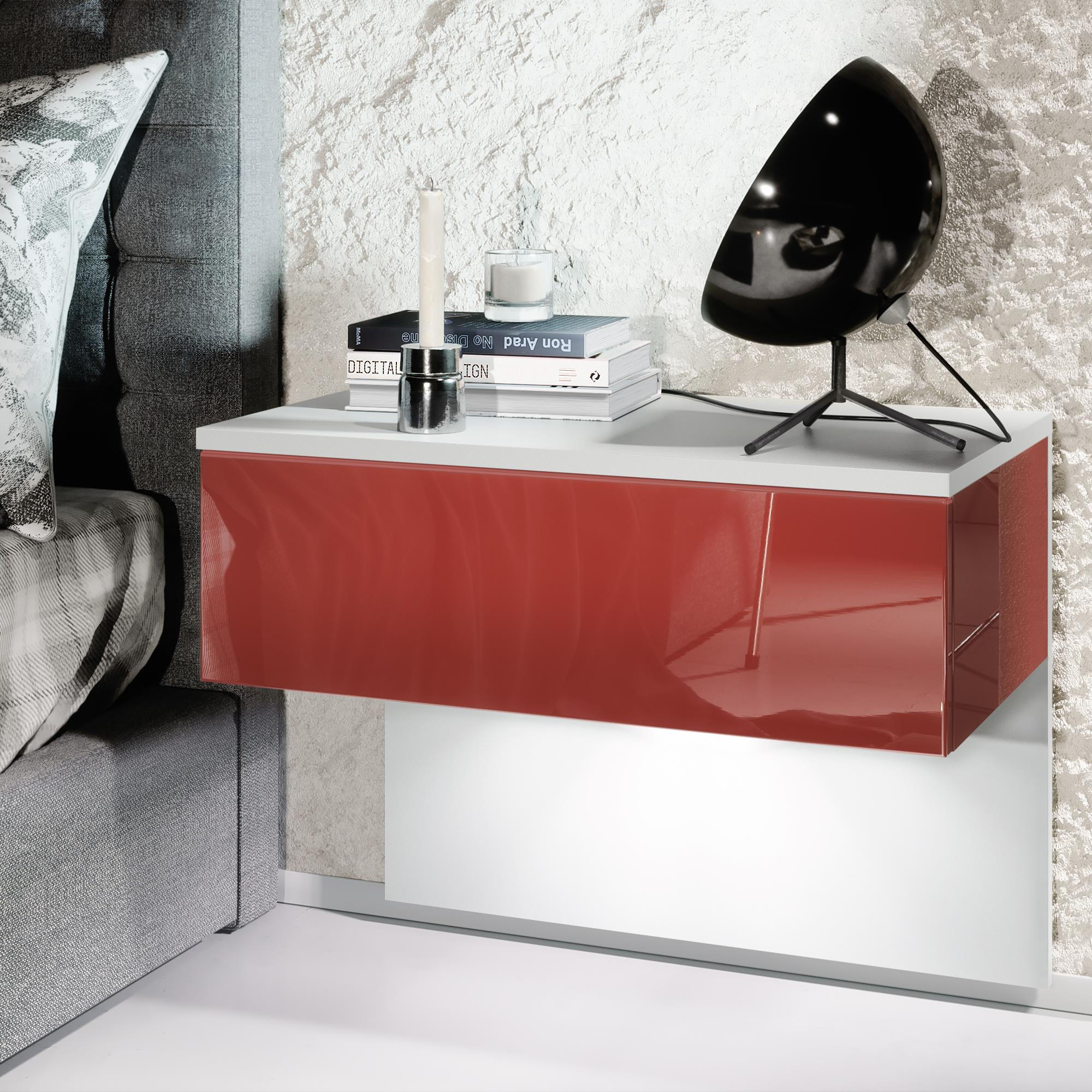 NACHTTISCH Sleep Fronten in Bordeaux Hochglanz - Bordeaux, Holzwerkstoff (60/46/35cm) - Vladon