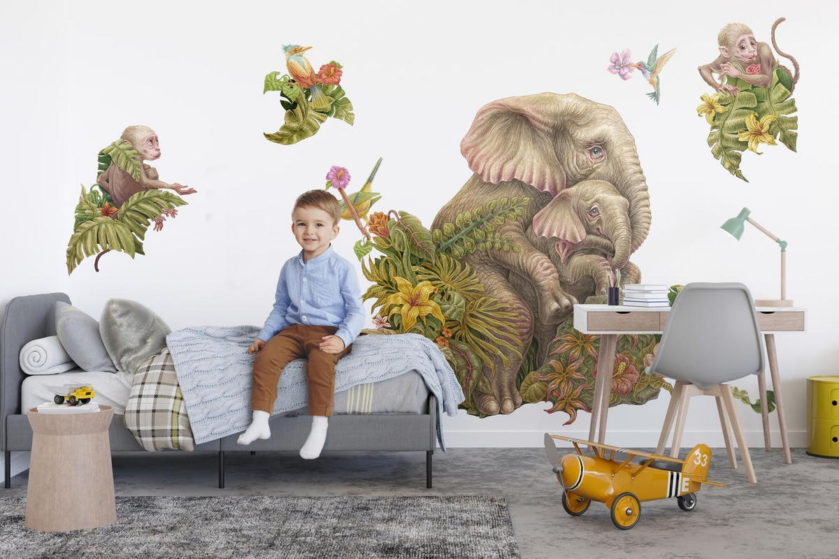 WANDAUFKLEBER 100x125cm - Tropische Blätter - Multicolor, Kunststoff (100/125/0.1cm) - Wallfluent