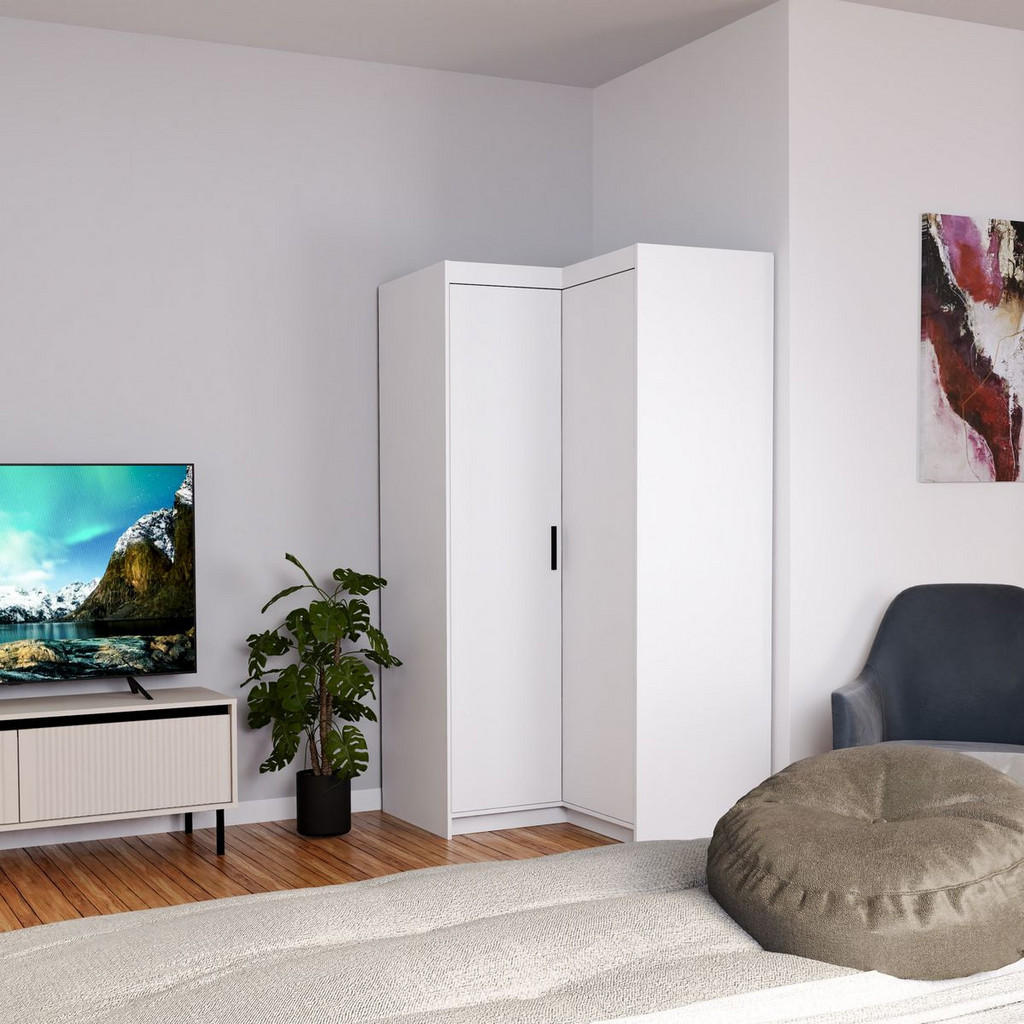 Thumbnail - Masseno Drehtürenschrank, Weiß, Holzwerkstoff, 5 Fächer, Rechteckig, 97.8x190.5x97.8 cm, Schlafzimmer, Kleiderschränke, ...