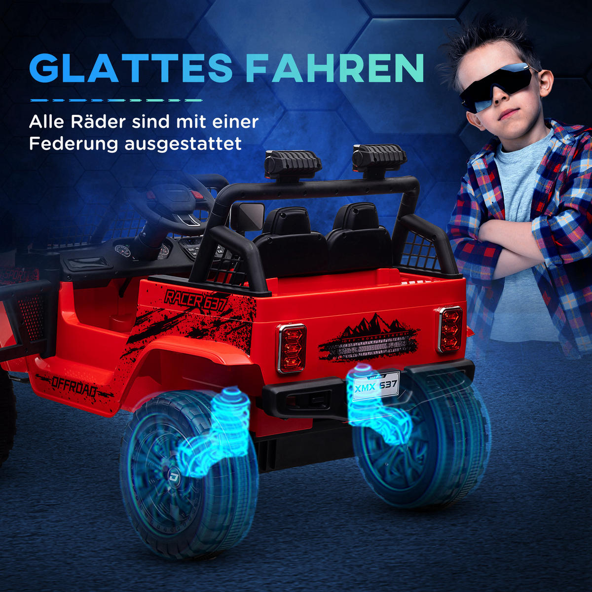 KINDER-ELEKTROAUTO DE-06187 mit sanfter Federung und Fernbedienung Rot - Rot, Kunststoff/Metall (109/67/68.5cm) - ComfortXL