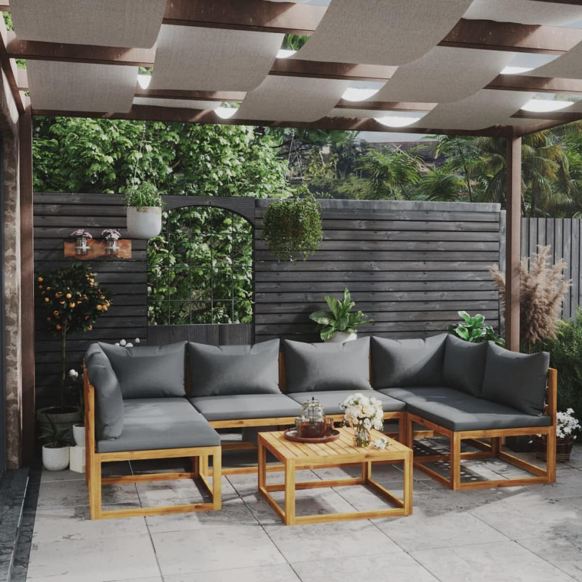GARTENSET Reichard 7-teilig - Grau, Holzwerkstoff - Nettlife
