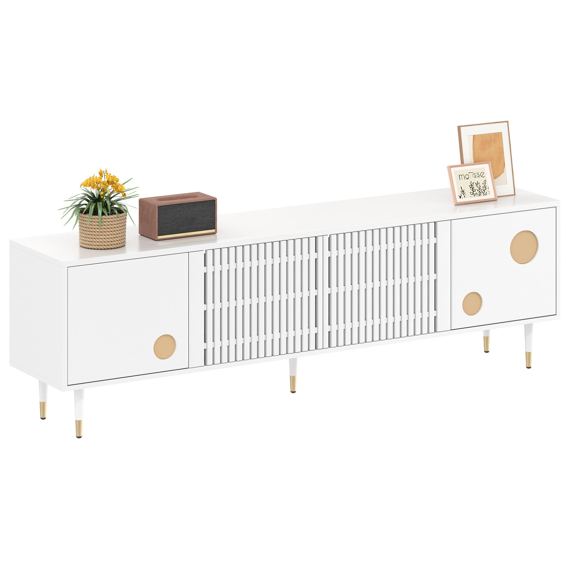 TV-SCHRANK in Weiß mit 4 Türen, Gitterfront und Goldakzenten 170/36/54 cm - Weiß, Holzwerkstoff (170/54/36cm) - Redom