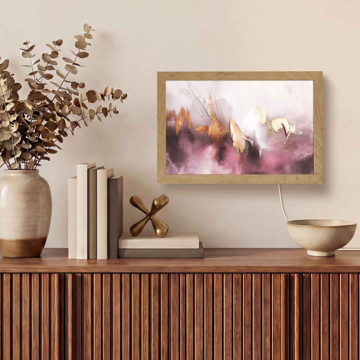 NÁSTĚNNÁ LAMPA Fialová - abstraktní - barva - zlatá 30x20 cm - světle fialová, kompozitní dřevo (30/20/8cm) - OnlyWow