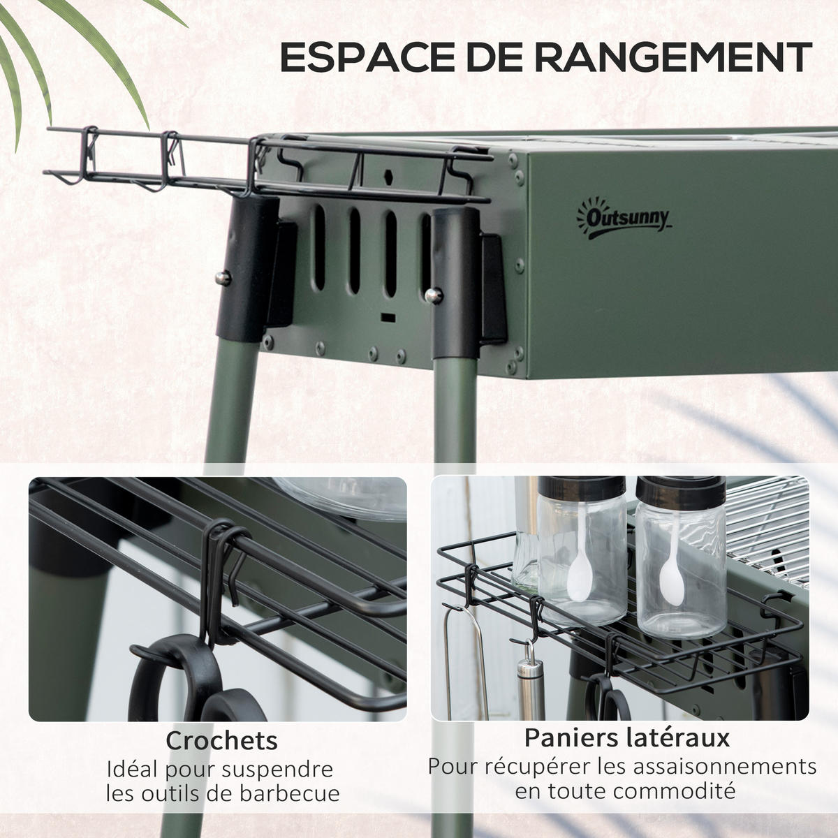 HOLZKOHLEGRILL DE-18259 tragbar mit 2 Grillrosten & 2 Seitenablagen - Dunkelgrün, Metall (39/70/94cm) - ComfortXL