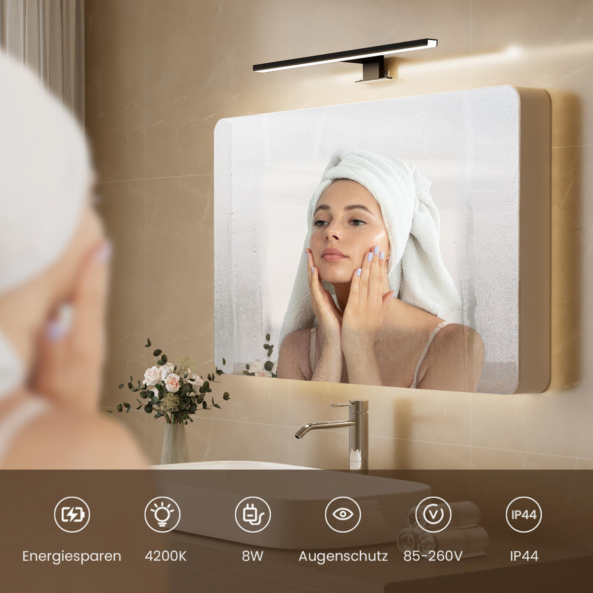 SPIEGELLEUCHTE LED Schwarz 4200K 40,4/17,1/4 cm - Schwarz, Kunststoff (17/40/4cm) - EMKE