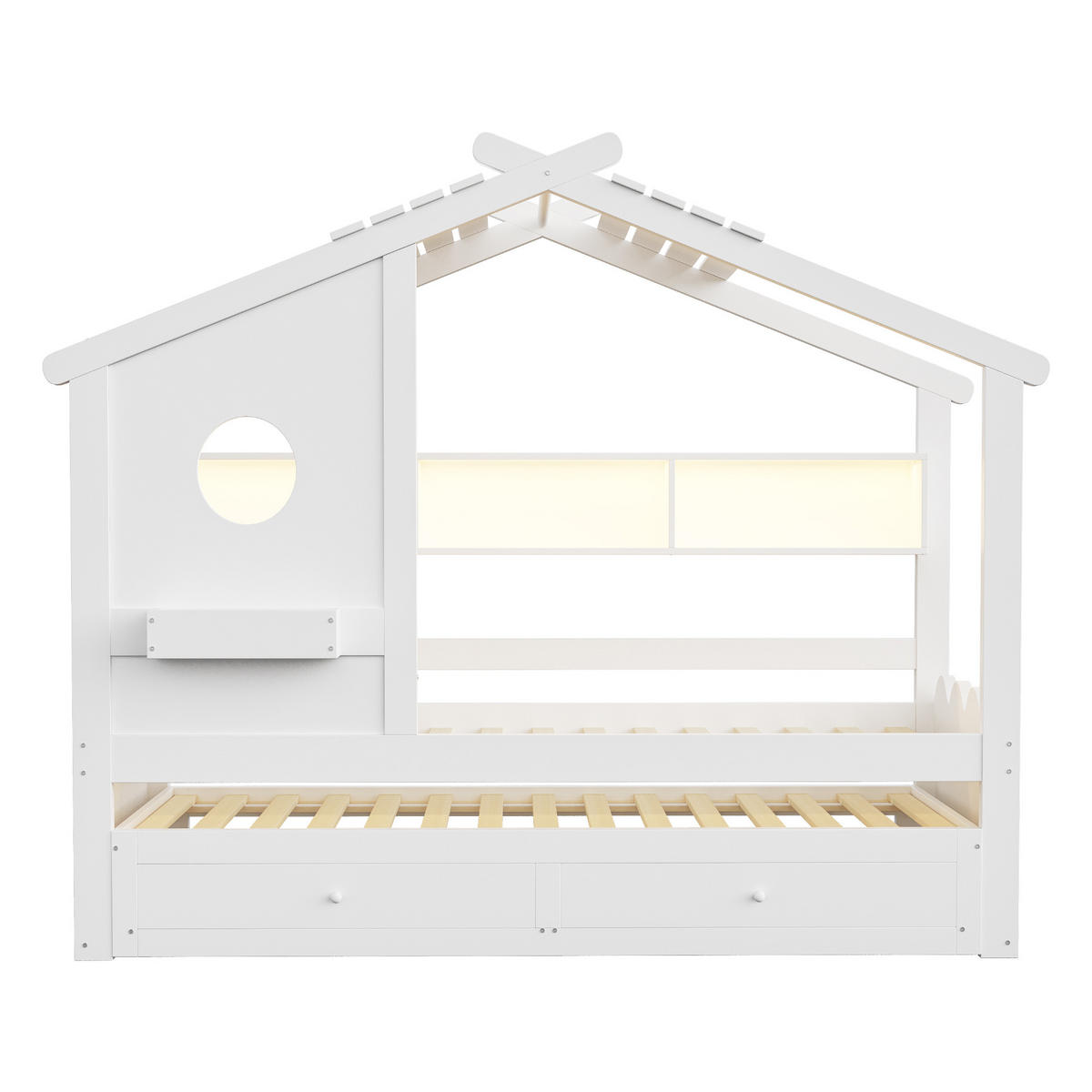 KINDERBETT 90/200 cm & 90/190 cm in Weiß mit 2 Schubladen, LED und USB - Weiß, Holz/Holzwerkstoff (90/200cm) - WISHDOR