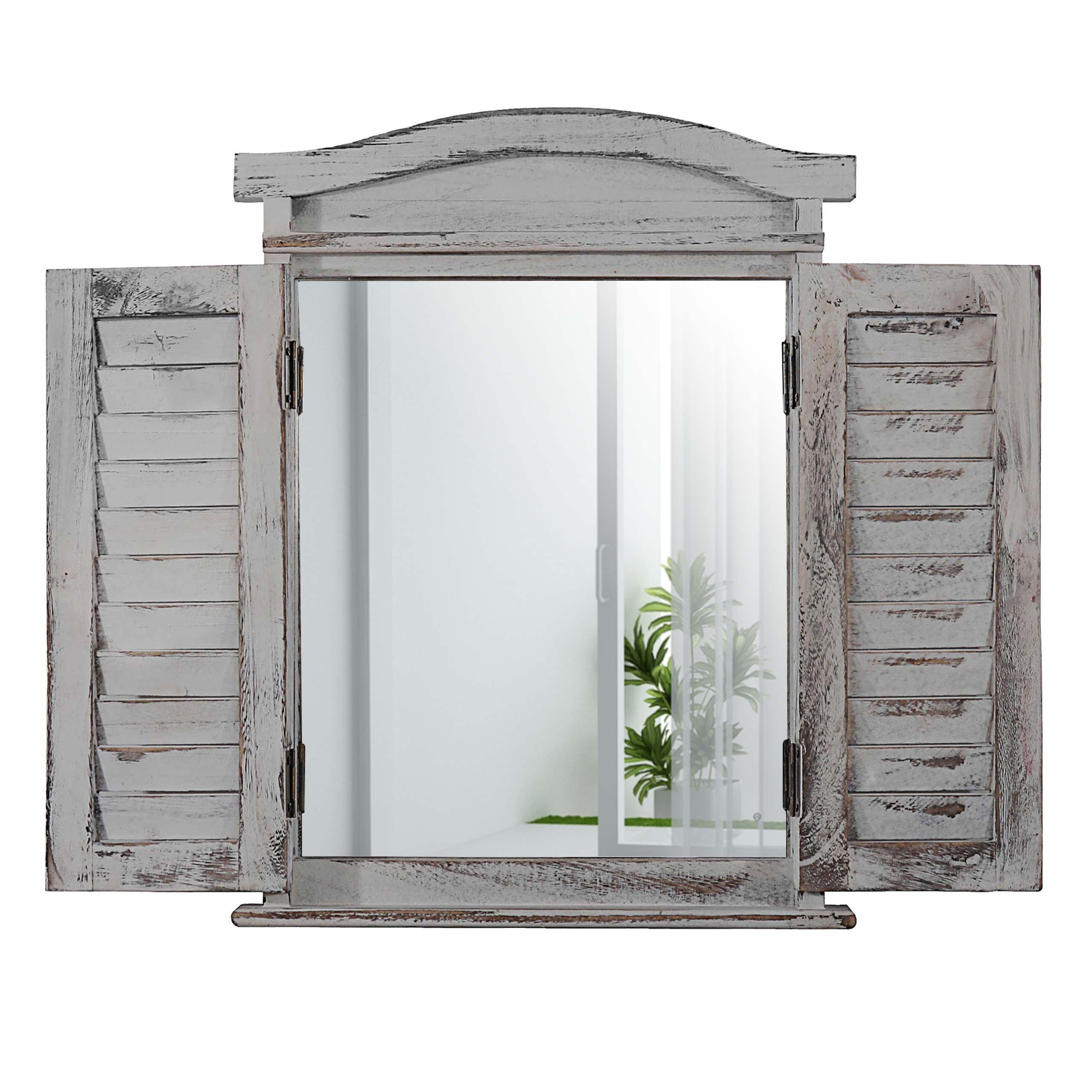 WANDSPIEGEL MIT FENSTERLÄDEN Hellgrau - Hellgrau, Holz (42/53/5cm) - MCW