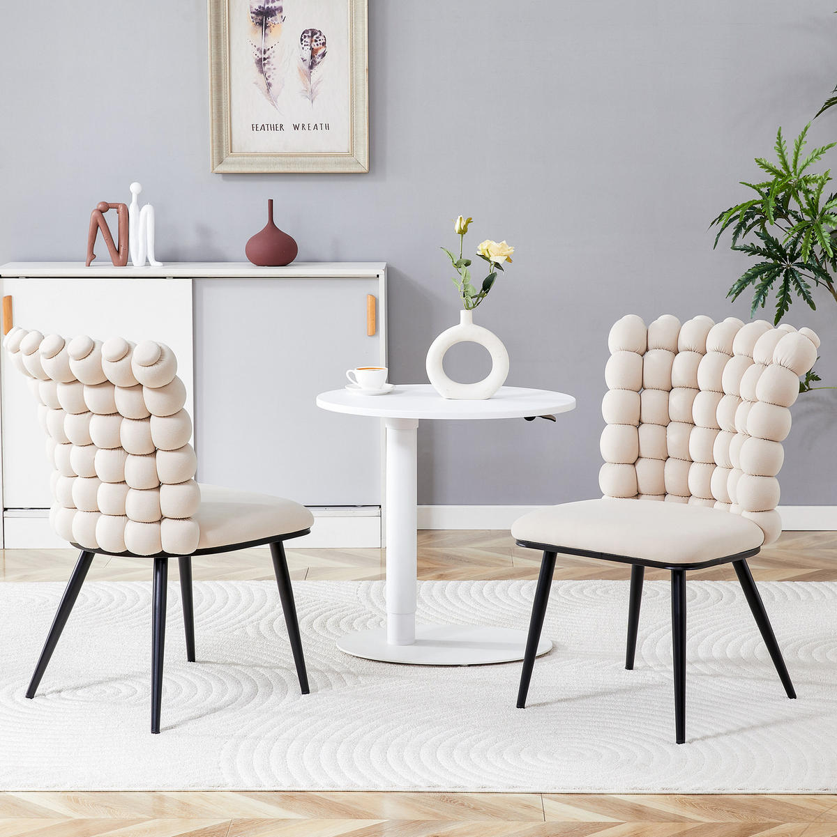 ESSZIMMERSTUHL 2er-Set Samt Off White mit Metallbeinen Schwarz - Weiß, Metall (48/88/54cm) - Meubliv