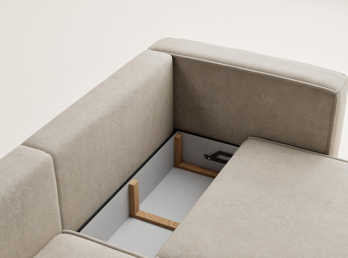 ECKSOFA MIT SCHLAFFUNKTION Velto Beige Webstoff - Beige/Schwarz, Holz/Holzwerkstoff (152/250cm) - Maison de Reve