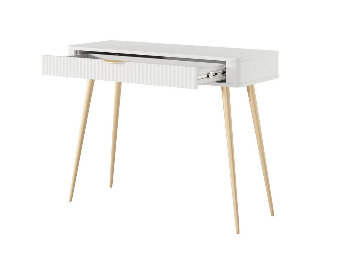 KONSOLENTISCH Flore 100 cm Weiß / Gold - mit geriffelter Schublade - Gelb/Goldfarben, Holz/Holzwerkstoff (38/100/78cm) - Ravio