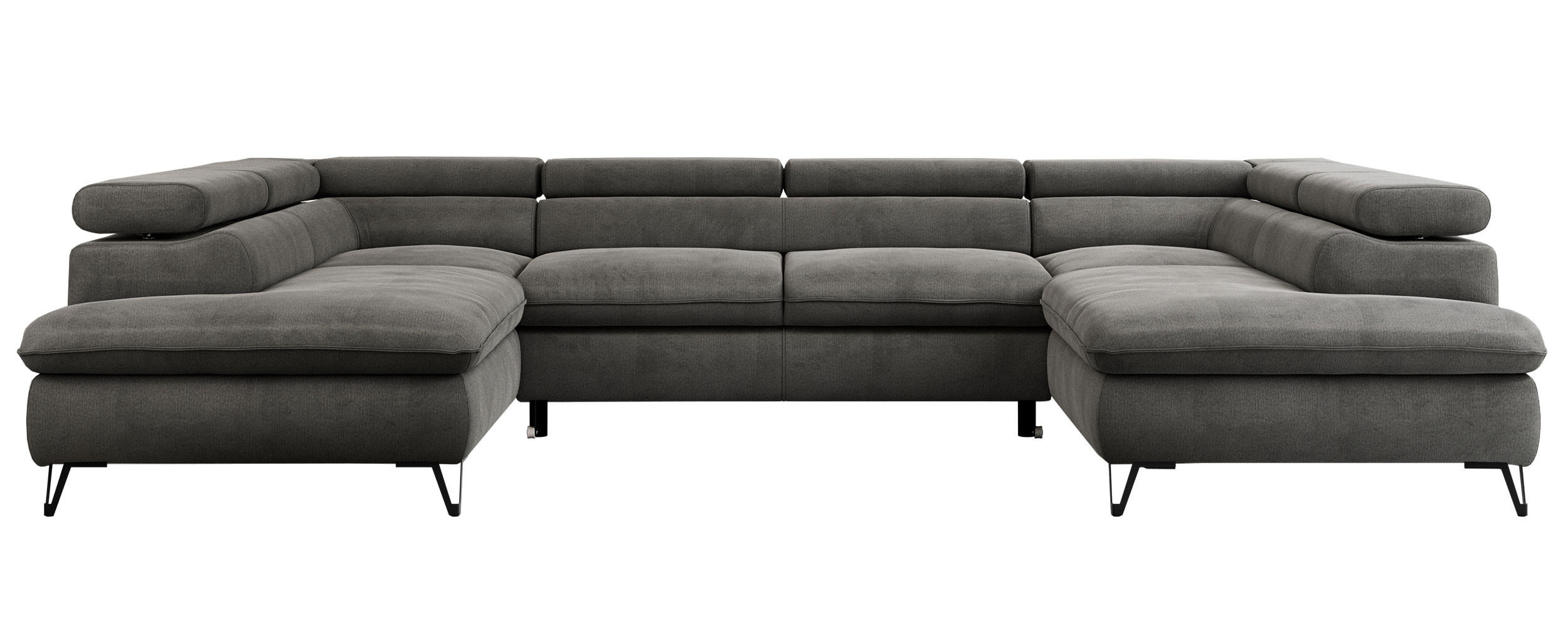 WOHNLANDSCHAFT PEDRO U Velvet Dunkelgrau - Dunkelgrau/Schwarz, Textil/Metall (346/76/208cm) - MKS