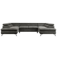 WOHNLANDSCHAFT PEDRO U Velvet Dunkelgrau - Dunkelgrau/Schwarz, Textil/Metall (346/76/208cm) - MKS