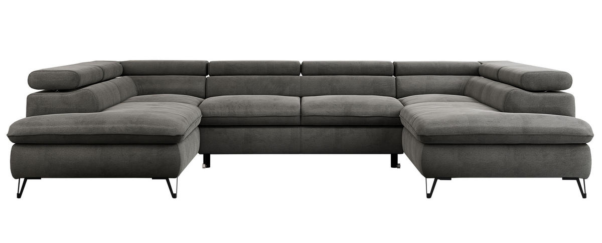 WOHNLANDSCHAFT PETER U Velvet Dunkelgrau - Dunkelgrau/Schwarz, Textil/Metall (346/76/208cm) - MKS