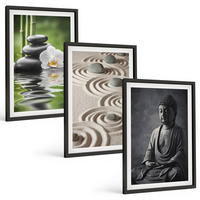BILDER SET 3er Set - 40x60 cm Schwarzer Rahmen - Entspannender Blick auf den Zen-Buddha - Schwarz, Kunststoff (40/60cm) - TULUP