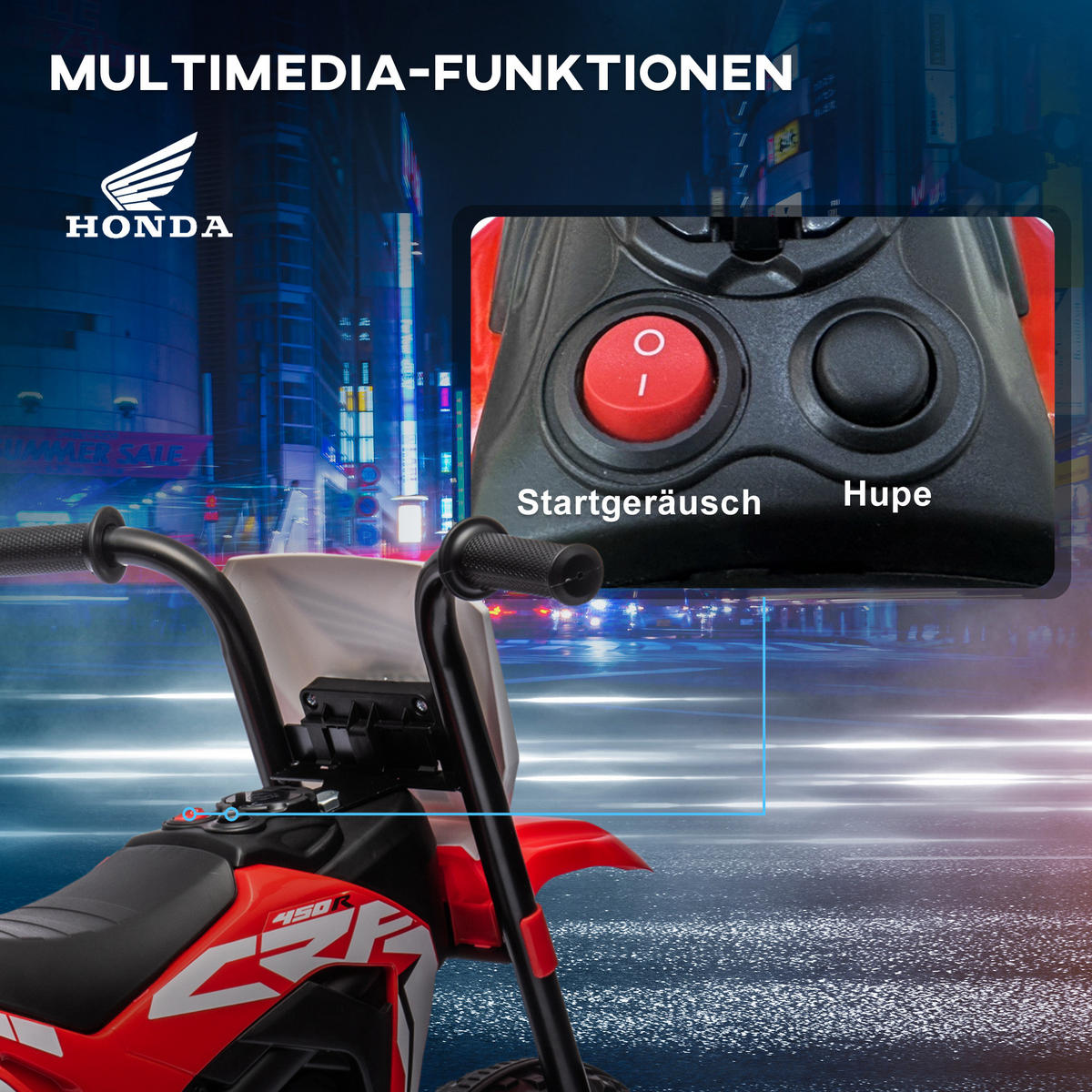 HOMCOM Kinder Elektro-Motorrad, 6V Kindermotorrad mit Hupe, Startup-Musik - Rot, Kunststoff/Metall (71/40.5/43.5cm) - HOMCOM