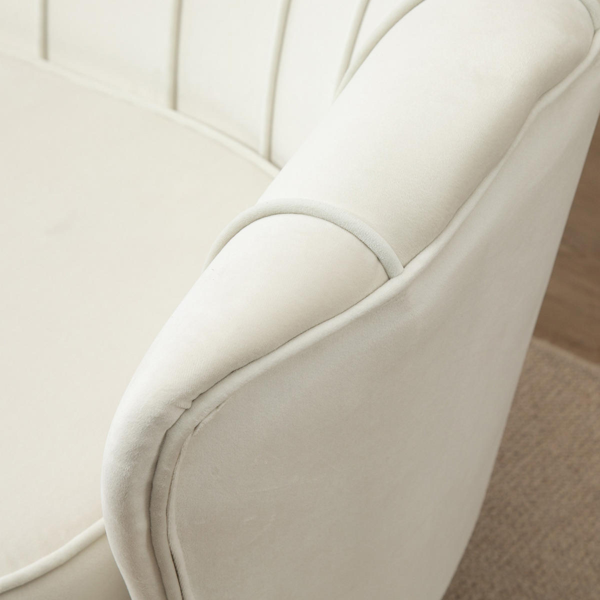 2-SITZER 130/77/77 cm cremeweiß aus Stahl mit Samtoptik und verstellbaren Füßen - Creme, Metall (77/77/130cm) - OKWISH