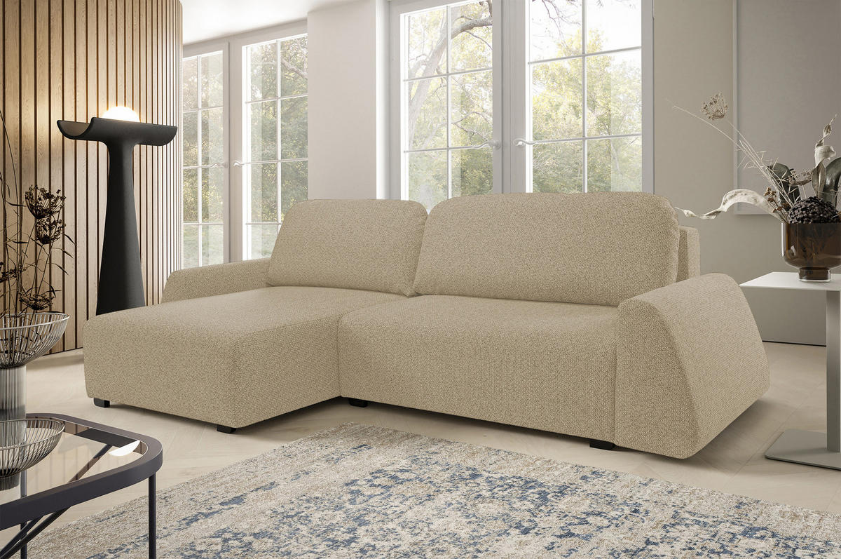 ECKSOFA ALMI mit Schlaffunktion Bettkasten Wellenfedern Komfortable Sitzpolsterung Elegantes Design Linke, 160x275 cm Cappucino - Cappuccino, Holz/Textil (160/275cm) - DomoHome