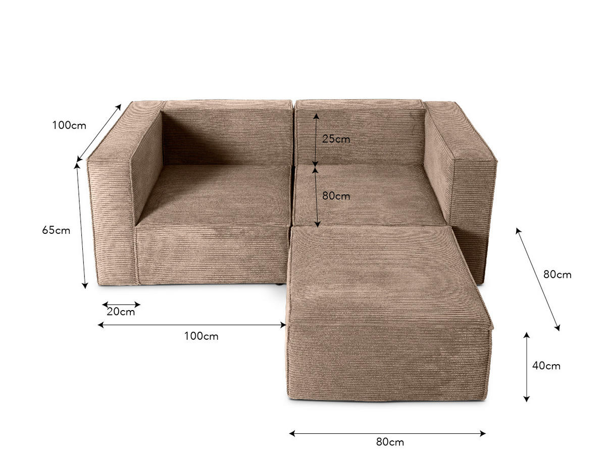2-SITZER-SOFA Chaiselongue bezogen Steinkord-nicht modular-Samt HARPER - Beige, Textil (100/65/200cm) - RNT By Really Nice Things