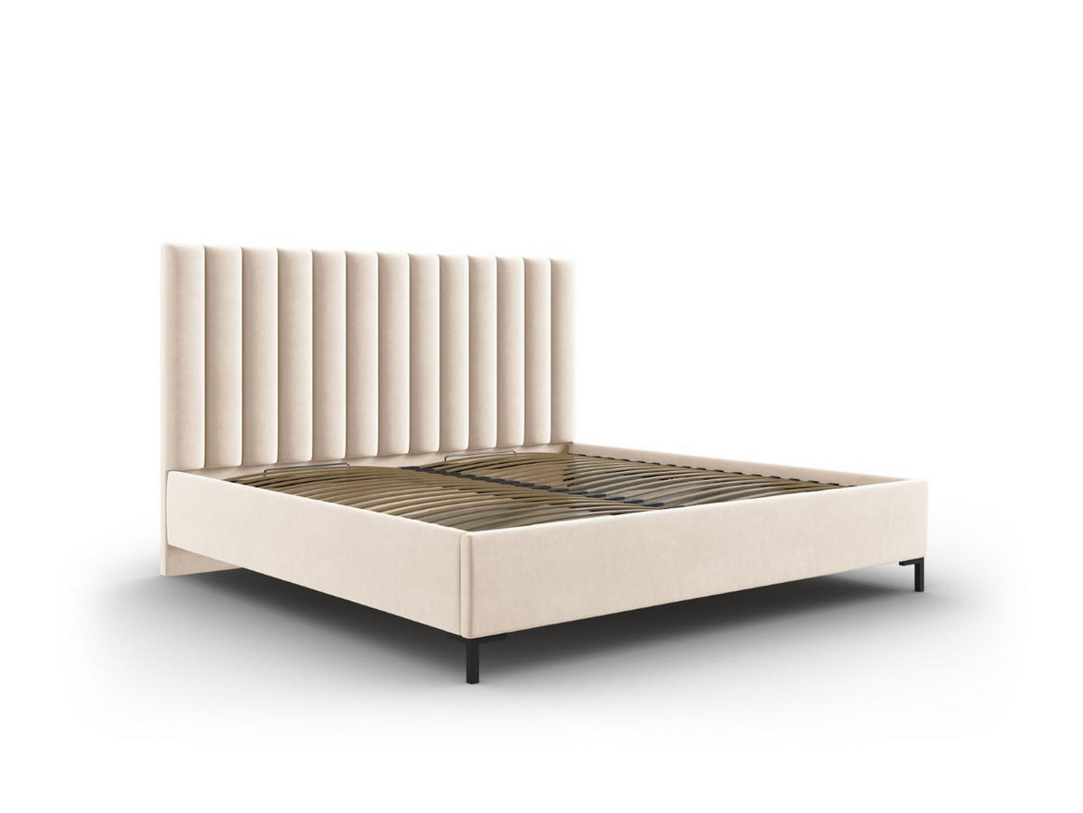 BETT mit Bettkasten und Kopfteil Allison aus Samt leichtes beige 140x200cm - Creme, Textil (140/200cm) - Micadoni