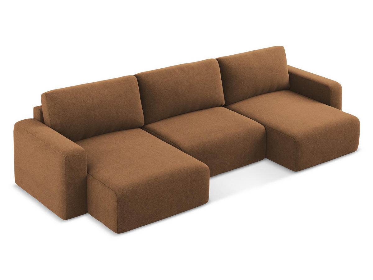WOHNLANDSCHAFT Strukturstoff Stoff Orange - Beige/Terra cotta, Kunststoff/Textil (332/79/149cm) - Makamii