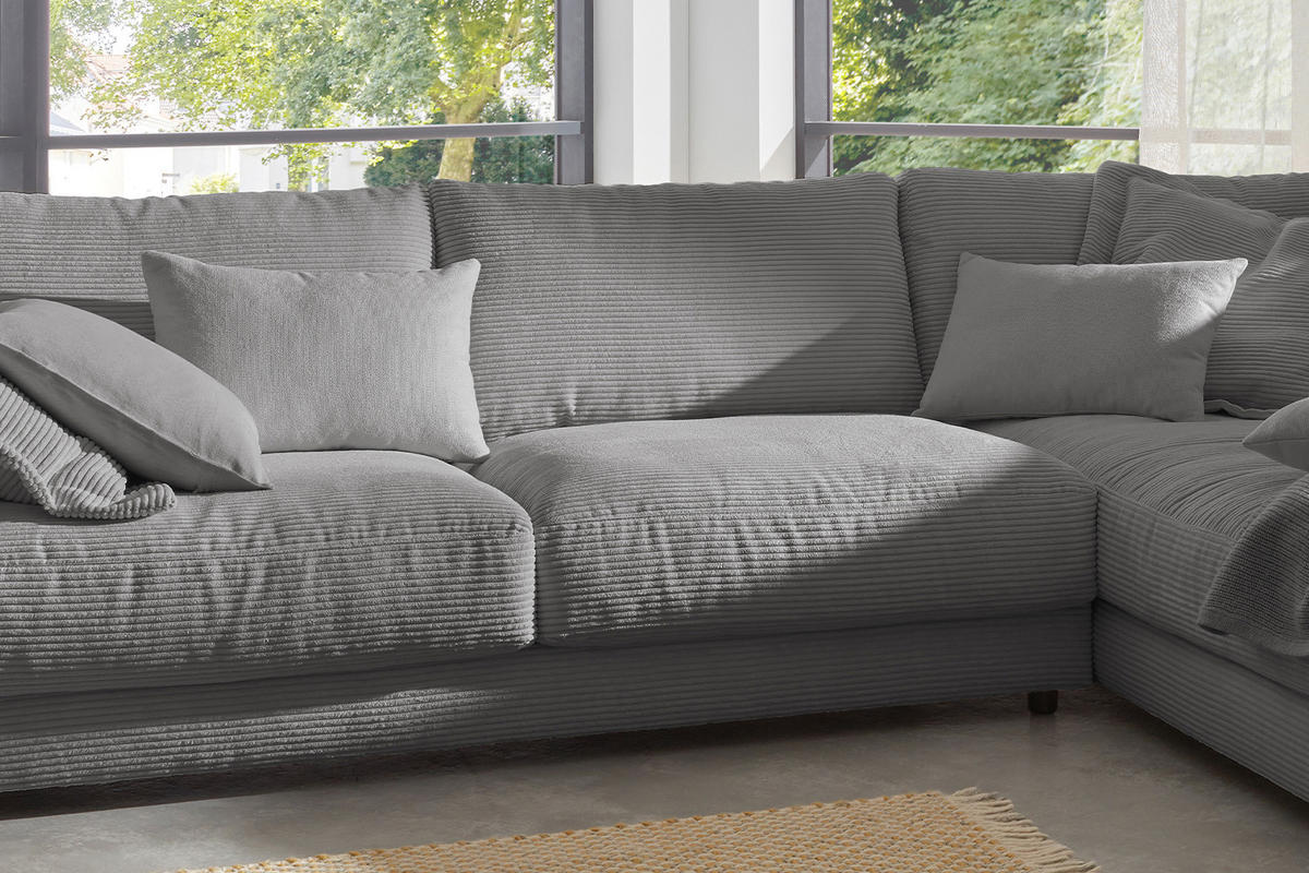 ECKSOFA MADELINE Grau Cord - Schwarz/Grau, Kunststoff/Textil (325/224cm) - KAWOLA
