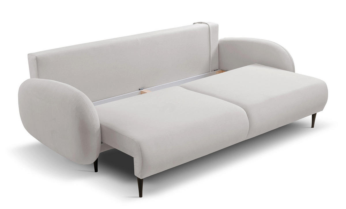 SCHLAFSOFA Bafra Creme Velours - Creme/Schwarz, Holz/Textil (232/92/102cm) - Selsey