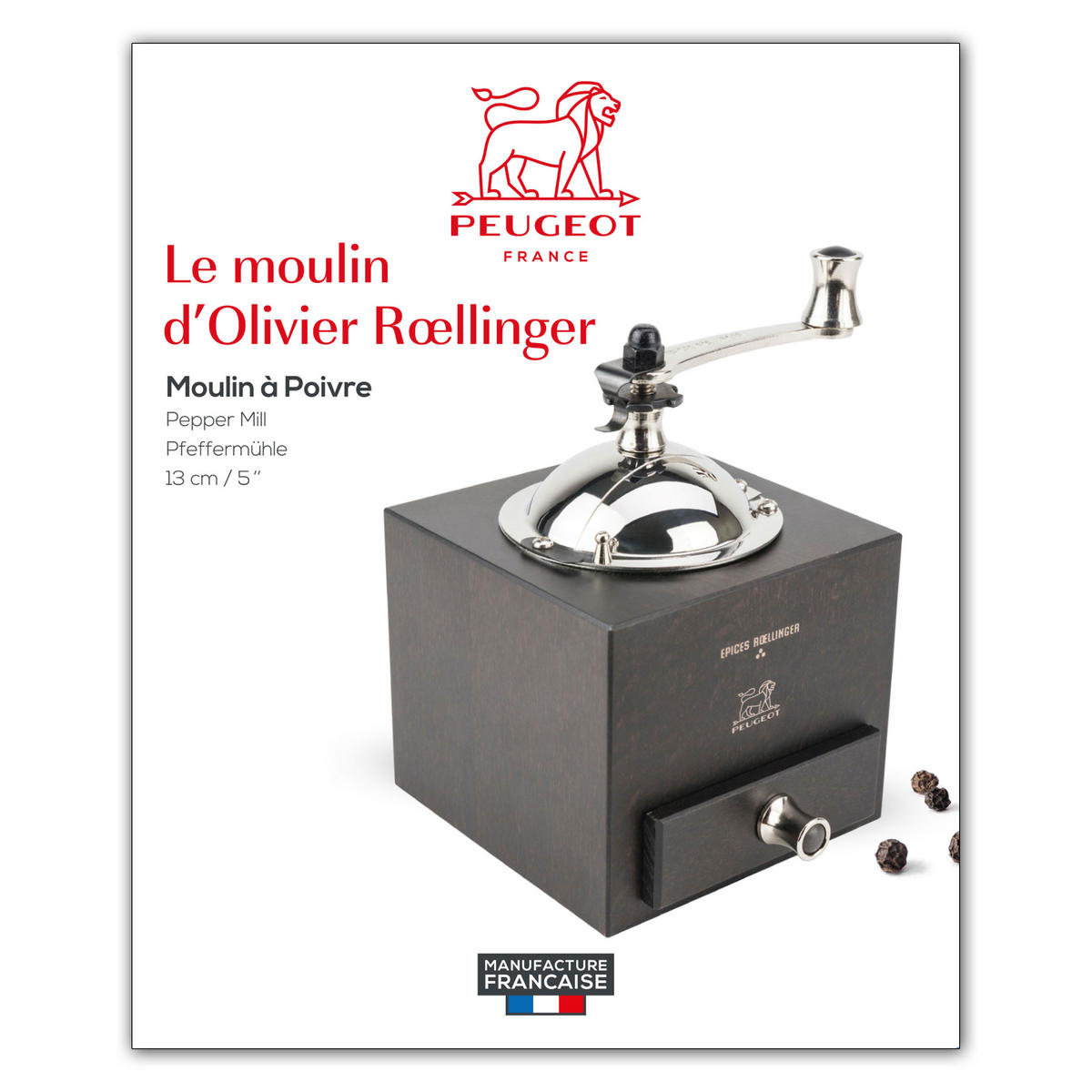 PFEFFERMÜHLE Roellinger 13cm Buchenholz Schokolade Stahlmahlwerk - Braun, Holz (8.6/12.5/8.6cm) - PEUGEOT