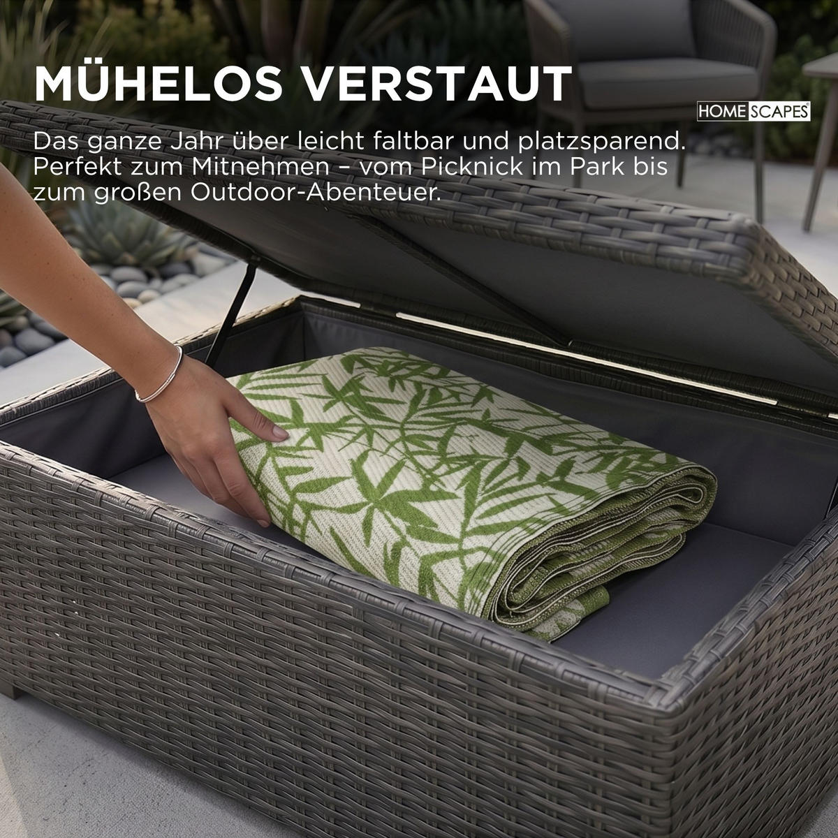 OUTDOORTEPPICH Zena floral gemustert 180/270 cm - Grün, Kunststoff (180/270cm) - Homescapes