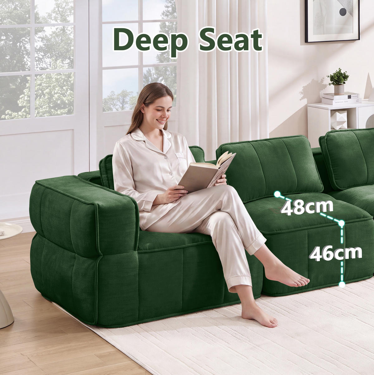 ECKSOFA 344/162/67 cm in Grün aus Polyester mit Hocker - Grün, Kunststoff (162/344cm) - Flora Grace