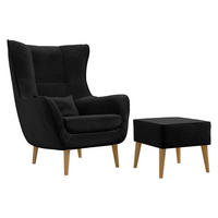 SESSEL Estjano mit Fußbank - Beige/Schwarz, Holz/Textil (80/106/95cm) - MIRJAN24