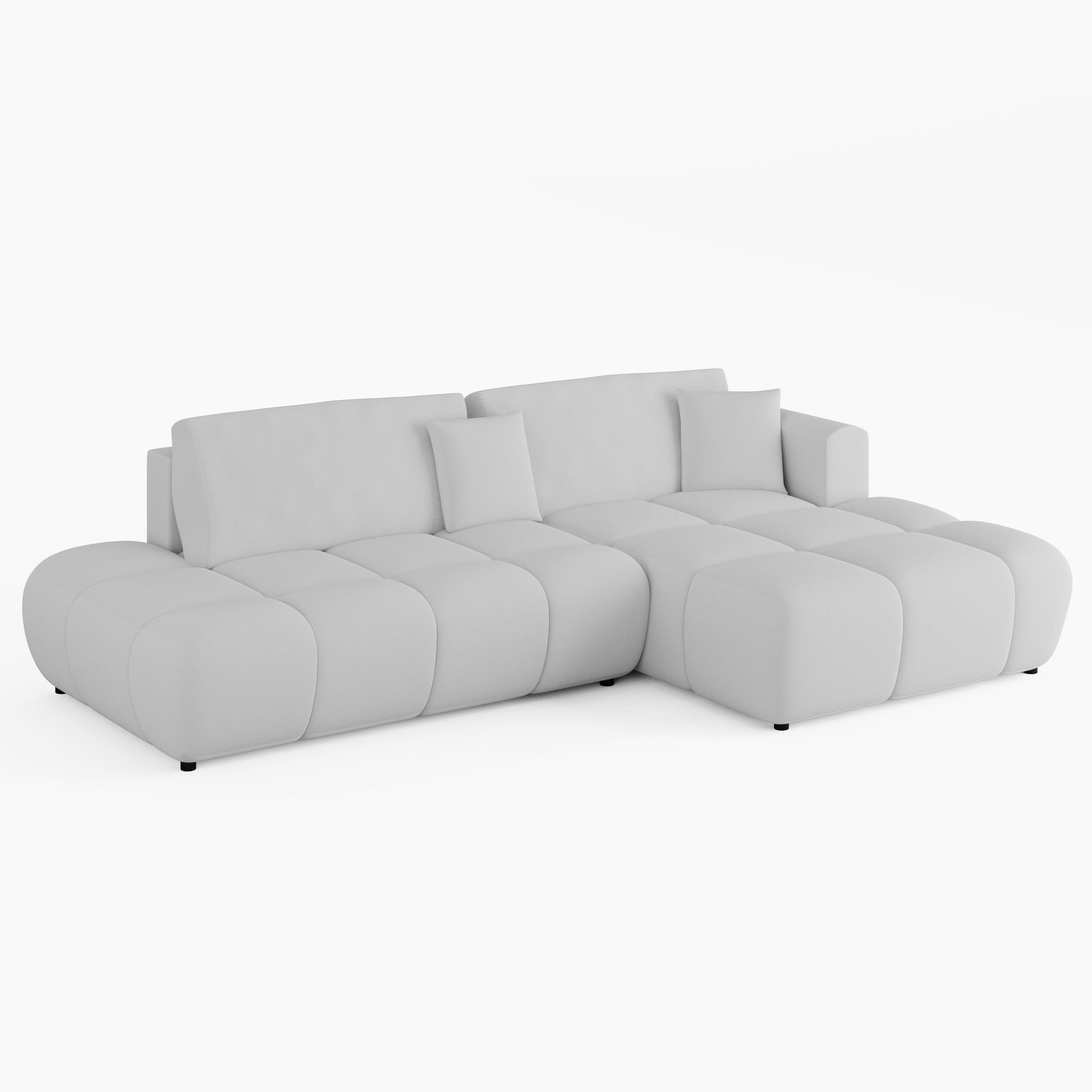 ECKSOFA BARI Rechts Ecru Velours Easy Clean L-Form Couch mit Schlaffunktion & Bettkasten - Ecru/Schwarz, Holz (280/170cm) - Barchello