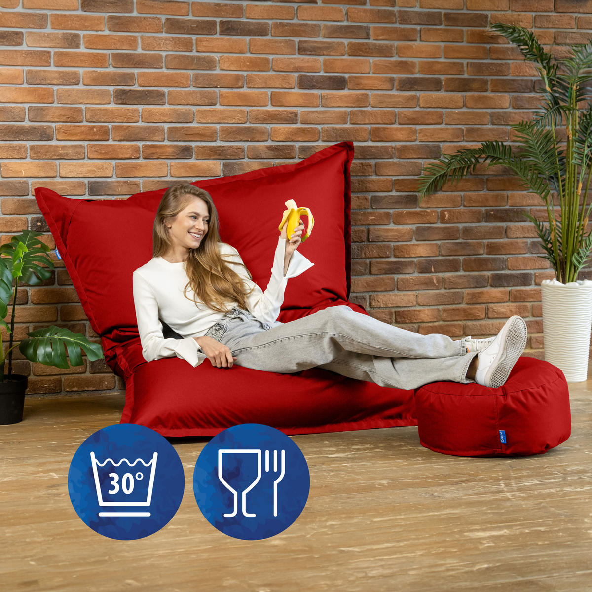 SITZSACK XXL Caree rot, 140x180cm groß für Outdoor - Rot, Textil (180/140/30cm) - Bruni