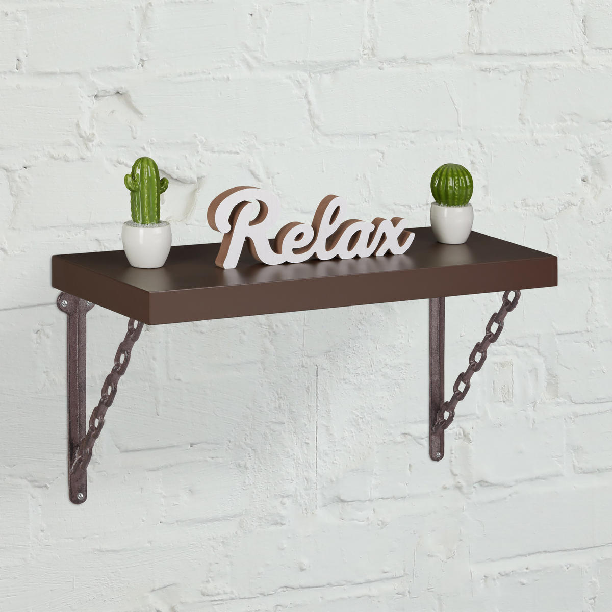 KONZOLA Hrdzavohnedá Sada-2 ks Liatina Reťazový dizajn - tmavohnedá, kov (4/18/21.5cm) - Relaxdays
