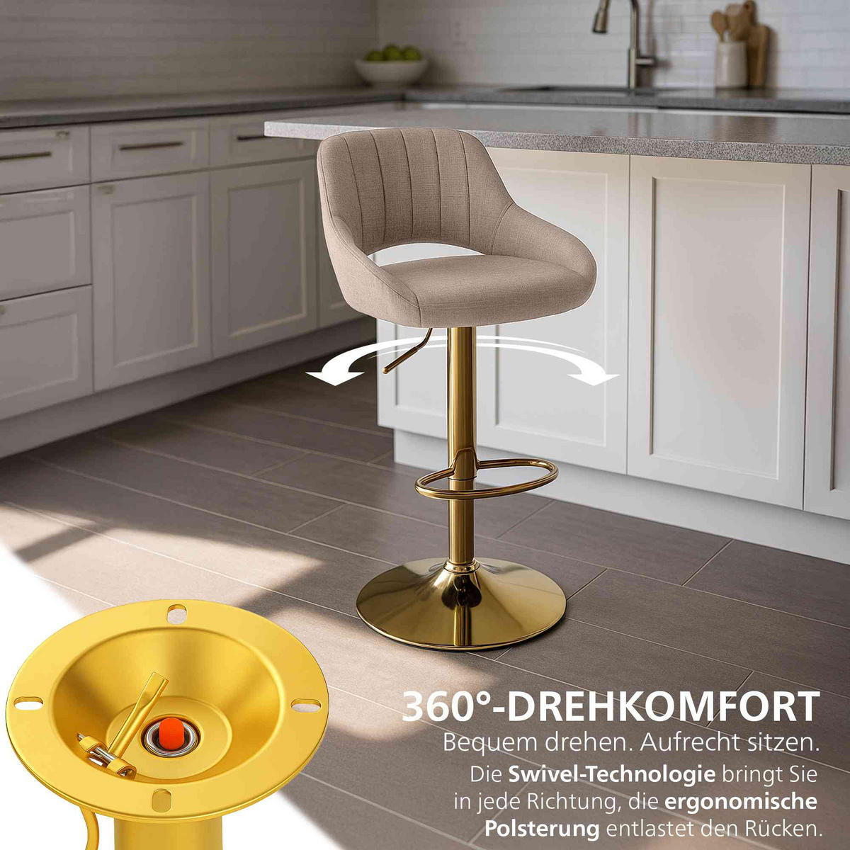 BARHOCKER Stoff Taupe - Taupe/Goldfarben, Textil/Metall (47/85/48cm) - CLP