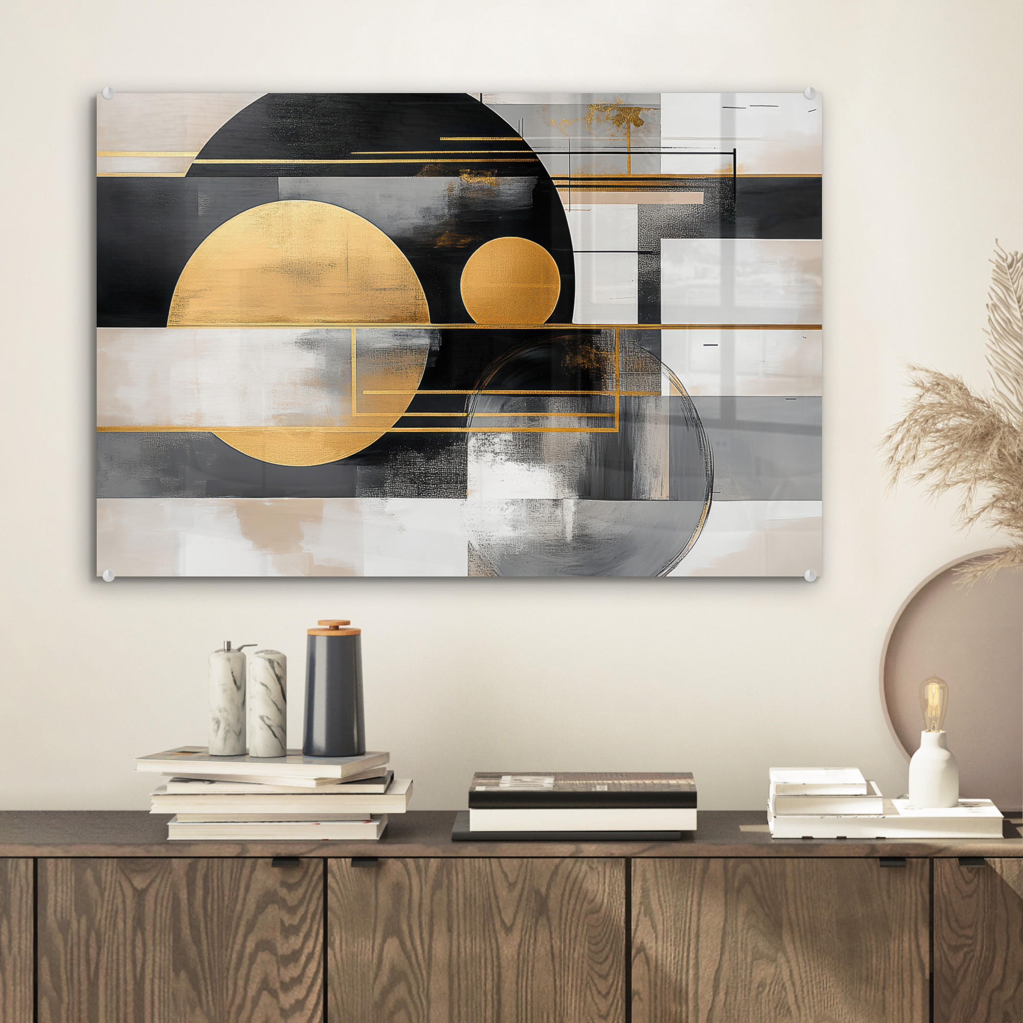 ACRYLGLASBILD Abstrakt - Gold - Silber - Formen - Ästhetisch - Modern 60x40 cm - Goldfarben, Glas (60/40cm) - MuchoWow