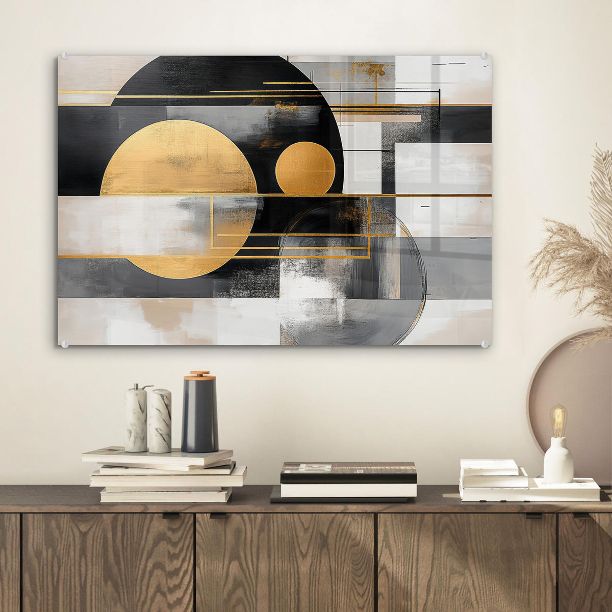 ACRYLGLASBILD Abstrakt - Gold - Silber - Formen - Ästhetisch - Modern 60x40 cm - Goldfarben, Glas (60/40cm) - MuchoWow