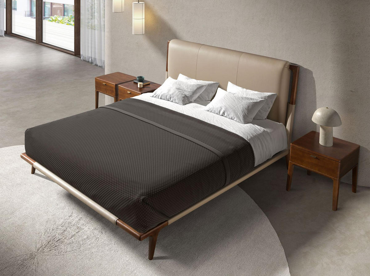 BETT Nerzfarbenes Kunstlederbett 188/216/120 cm - Dunkelbraun/Walnussfarben, Leder/Holz (180/200cm) - ANGEL CERDA