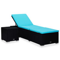 SONNENLIEGE mit Auflage und Teetisch Poly Rattan Blau - Schwarz, Kunststoff (60/31/195cm) - furnicato