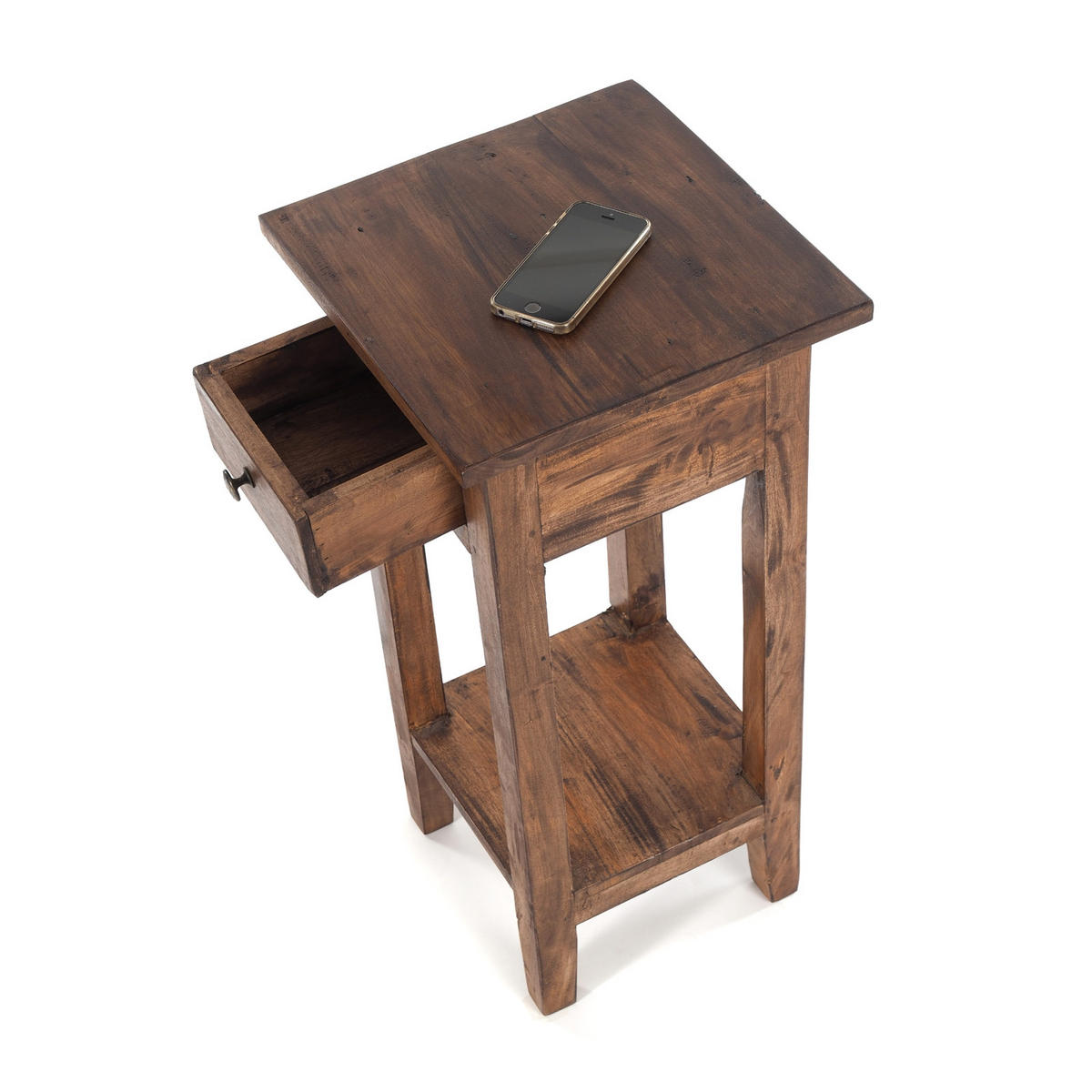 TELEFONTISCH DRAWER 65 Mahagoni Recyclingholz, mit Schublade 02 hellbraun - Hellbraun, Holz (31/31/65cm) - DESIGN DELIGHTS