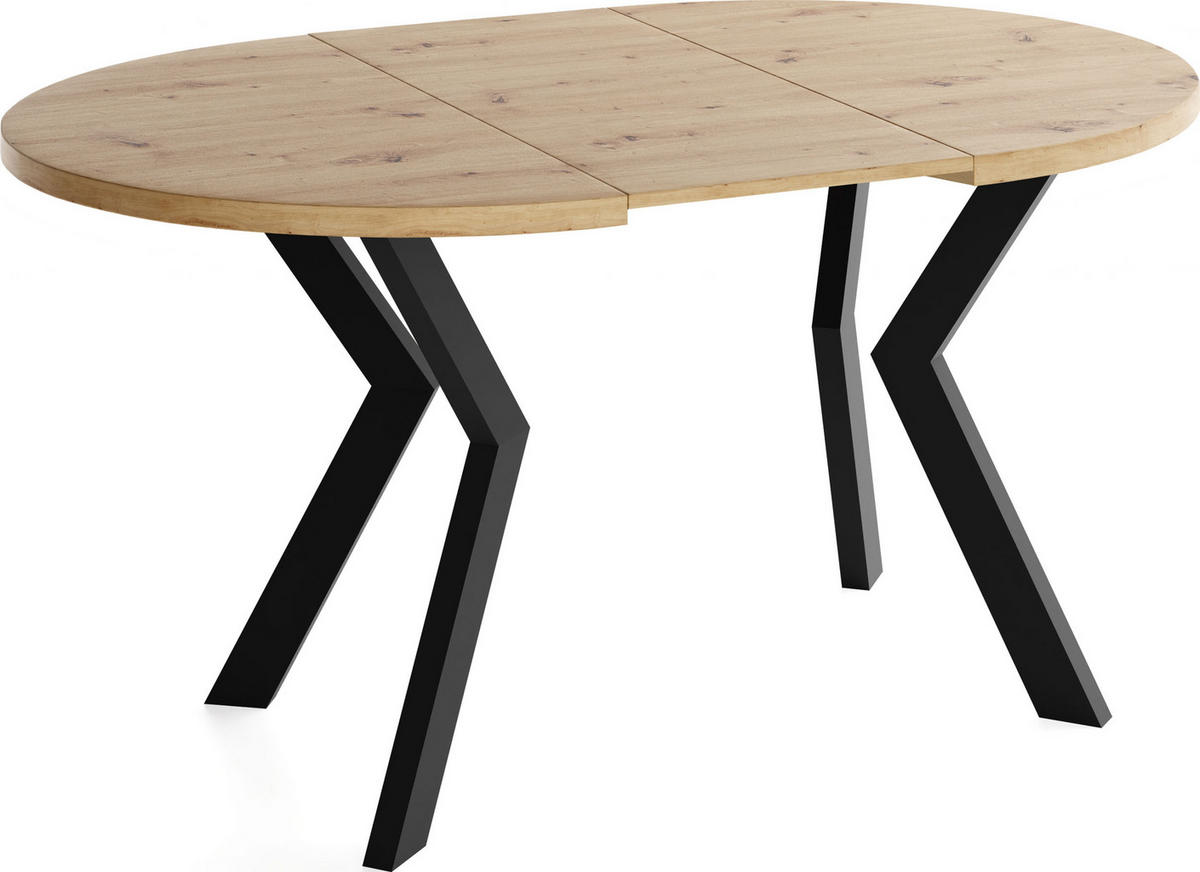 ESSTISCH Savio rund ausziehbar verlängerbar, Eiche Artisan Hellbraun 80-130/80/77 cm - Schwarz/Eiche Artisan, Holz/Holzwerkstoff (80/80/77cm) - WFL GROUP