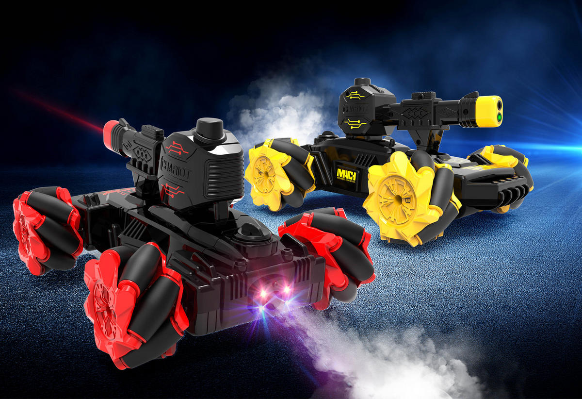 RC-PANZER-TANK Spielzeug Zweier-Set mit authentischen Qualm und LED Duell-Modus 360° Movement - Schwarz, Kunststoff (22/17/13cm) - Northpoint