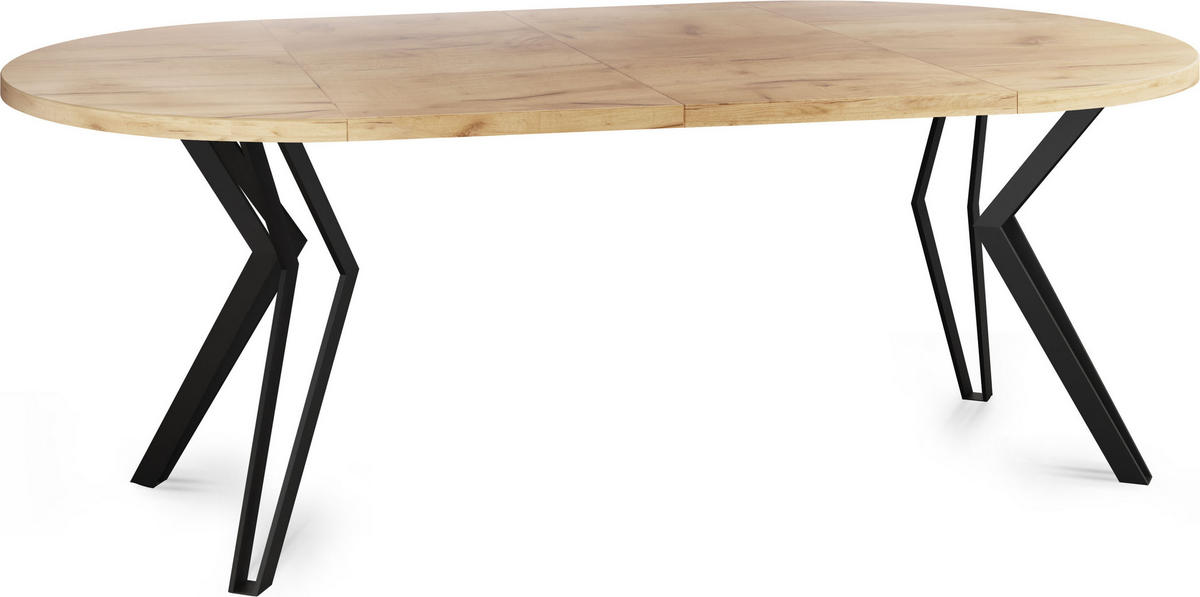 ESSTISCH Revena runder ausziehbarer, Craft Eiche 100-180/100/76 cm - Eiche Wotan/Schwarz, Holzwerkstoff/Metall (100/100/76cm) - WFL GROUP