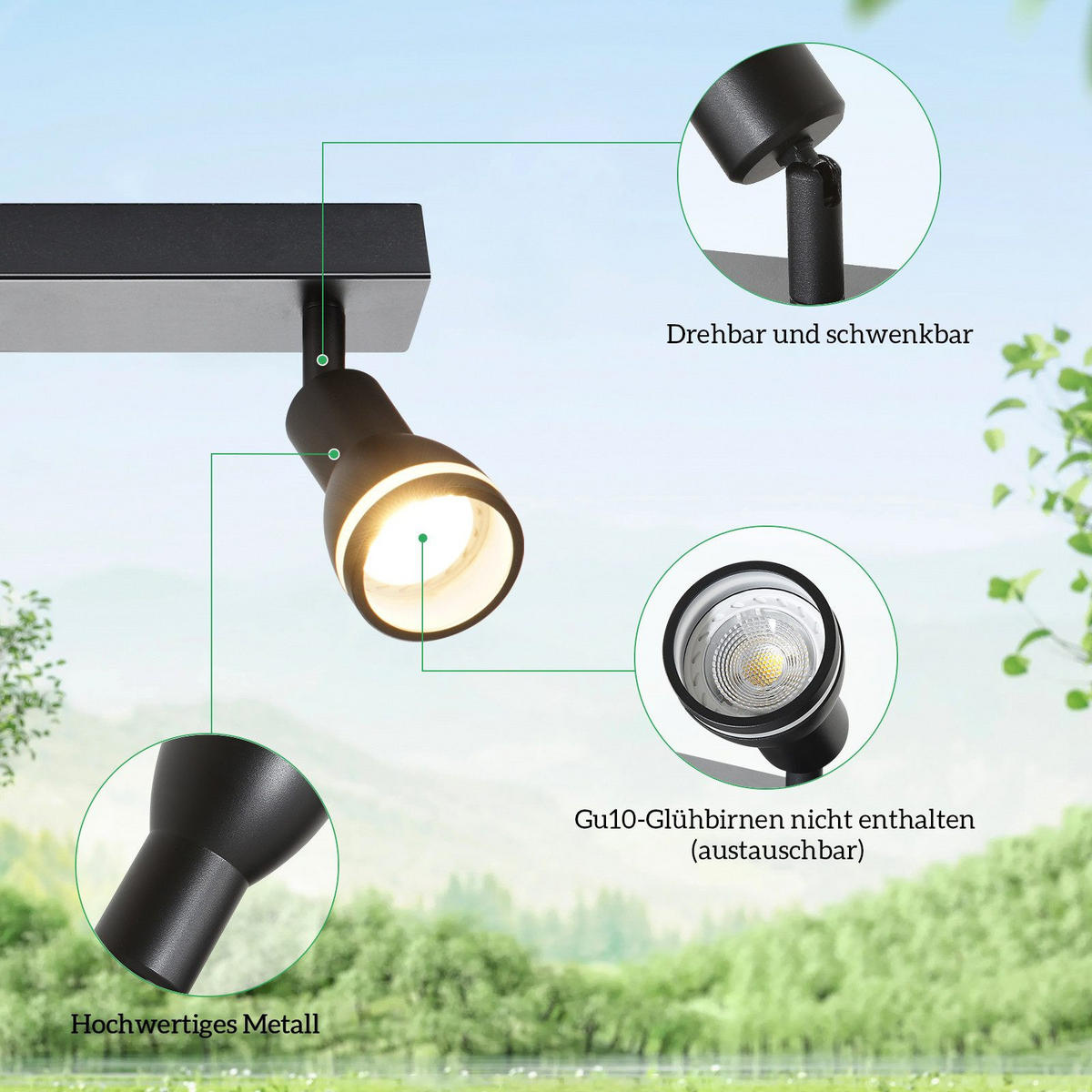 STRAHLER Kissingen 4-flammig 55/5/15.7 cm - Schwarz, Metall (55/5/15.7cm) - Nettlife