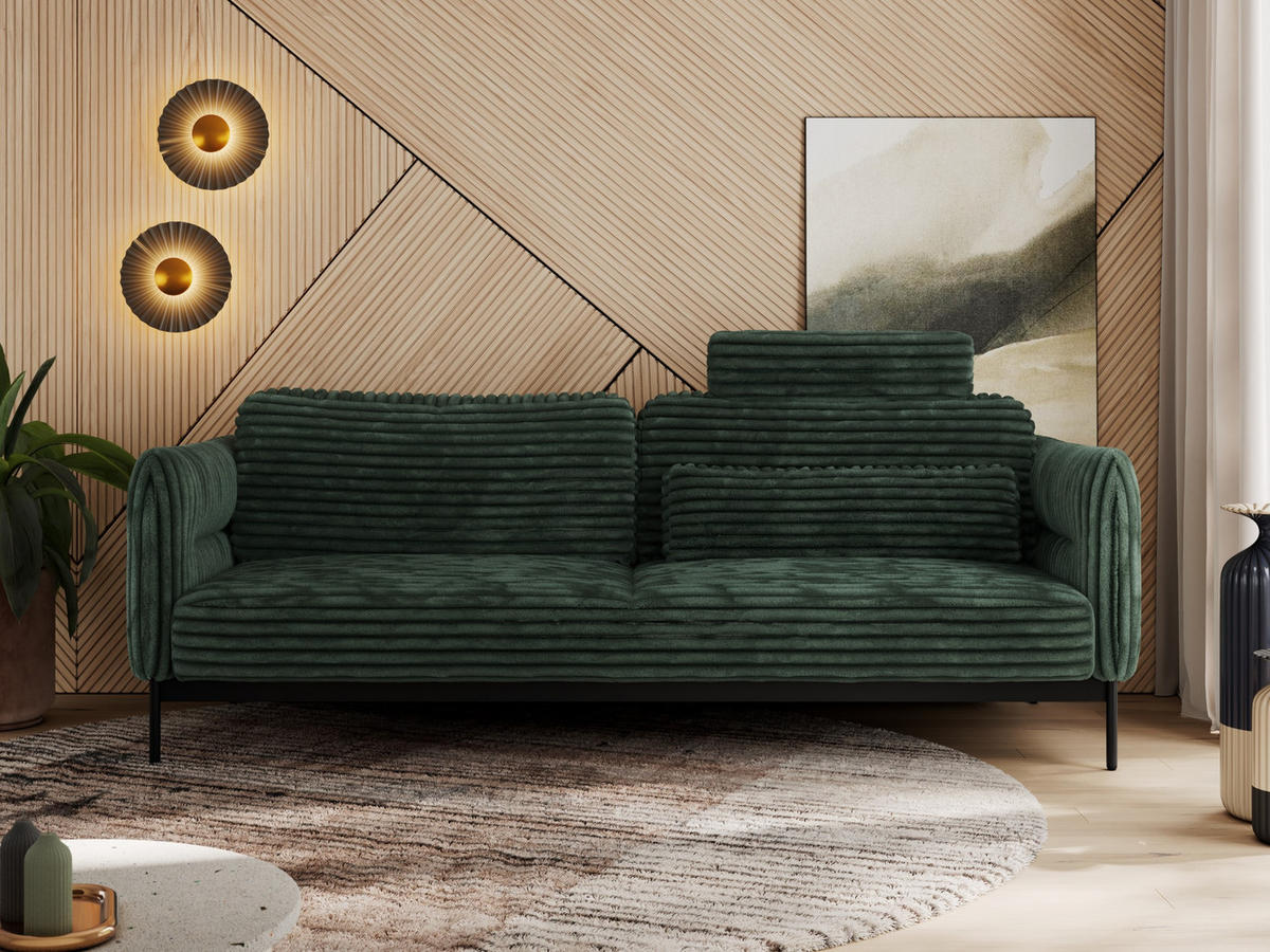 SOFA SALENTO Grün Cord - Schwarz/Grün, Textil/Metall (221/82/101cm) - MKS