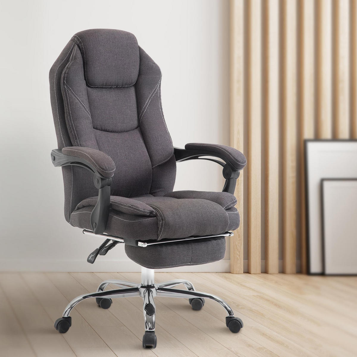 CHEFSESSEL Stoff Dunkelgrau - Chromfarben/Dunkelgrau, Textil/Metall (67/114/64cm) - CLP