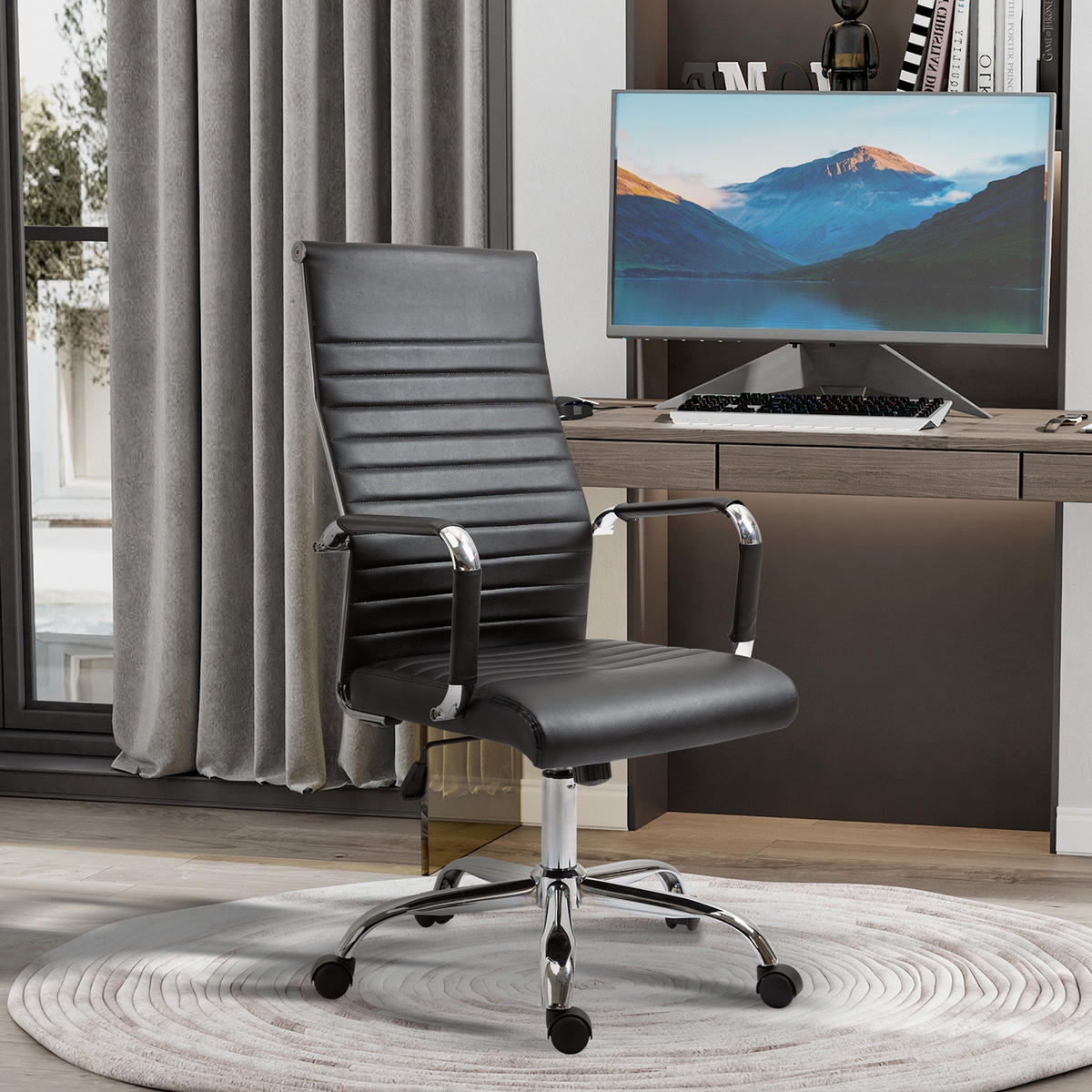 BÜROSTUHL Drehstuhl Chefsessel höhenverstellbar Kunstleder Schaumstoff - Schwarz, Leder (62/114/54cm) - Vinsetto
